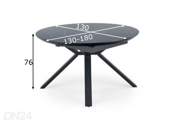 Jatkettava ruokapöytä 130/180x130 cm mitat