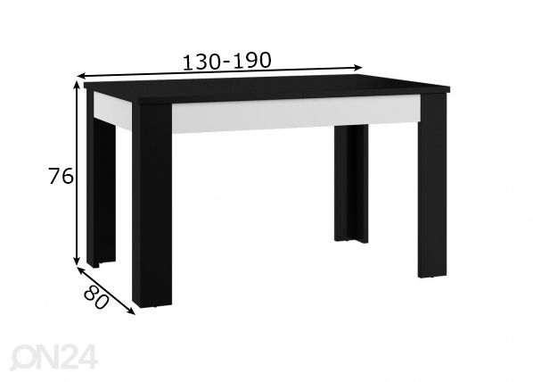 Jatkettava ruokapöytä 130-190x80 cm mitat