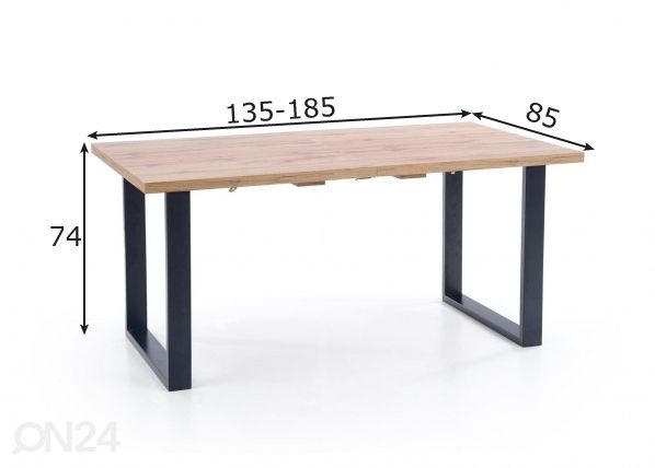 Jatkettava ruokapöytä 135/185x85 cm mitat