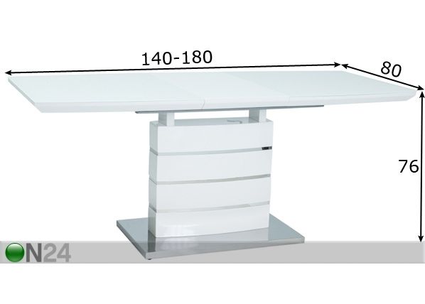 Jatkettava ruokapöytä 140-180x80 cm mitat