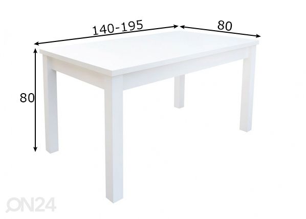 Jatkettava ruokapöytä 140-195x80 cm mitat