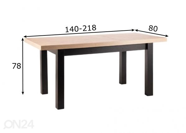 Jatkettava ruokapöytä 140-218x80 cm mitat