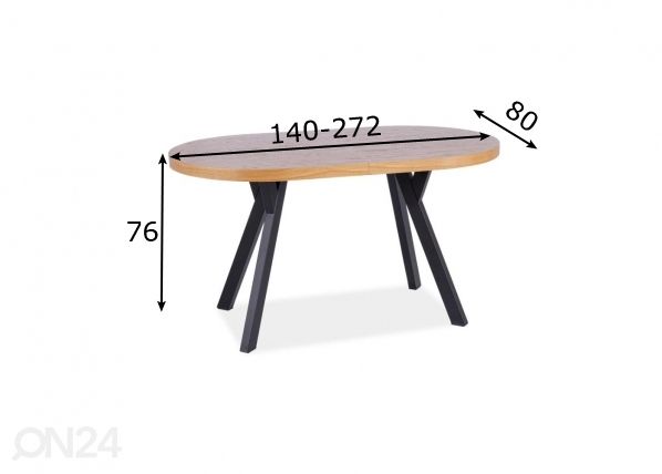 Jatkettava ruokapöytä 140-272x80 cm mitat