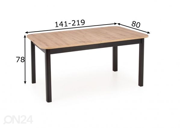 Jatkettava ruokapöytä 141/219x80 cm mitat