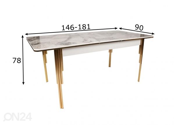 Jatkettava ruokapöytä 146/181x90 cm mitat