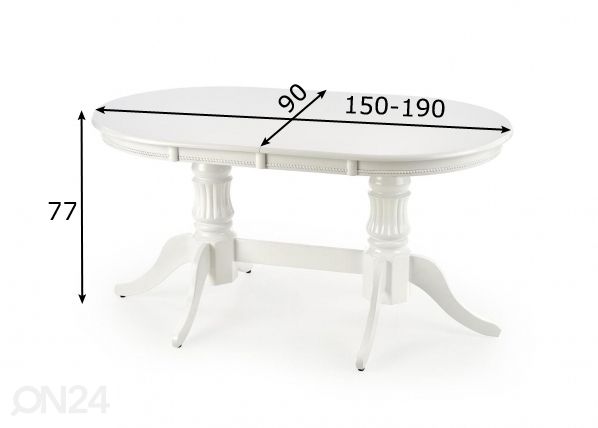 Jatkettava ruokapöytä 150/190x90 cm mitat