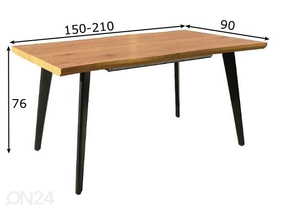 Jatkettava ruokapöytä 150-210x90 cm mitat