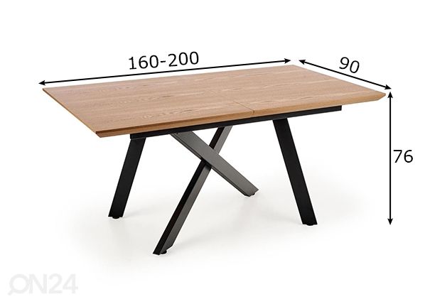 Jatkettava ruokapöytä 160-200x90 cm mitat
