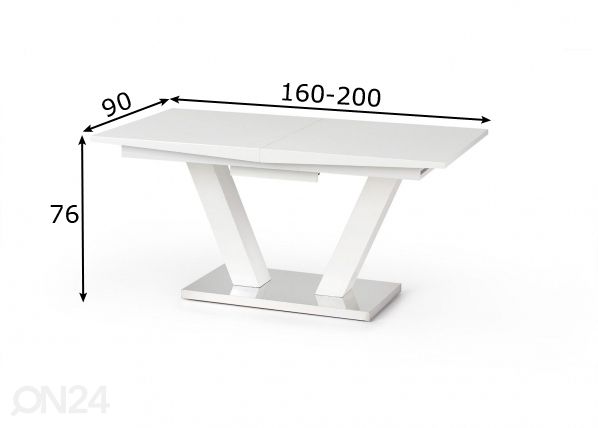 Jatkettava ruokapöytä 160/200x90 cm mitat