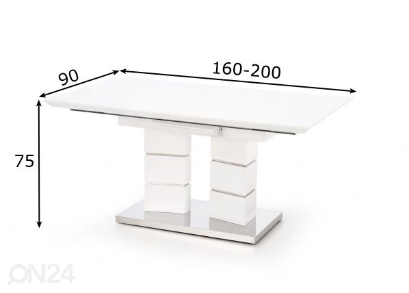 Jatkettava ruokapöytä 160/200x90 cm mitat