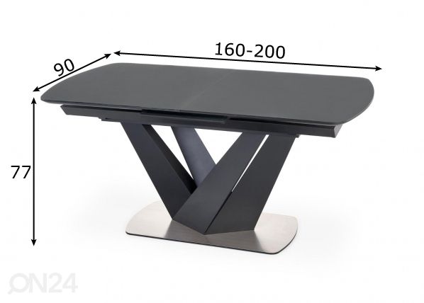 Jatkettava ruokapöytä 160/200x90 cm mitat