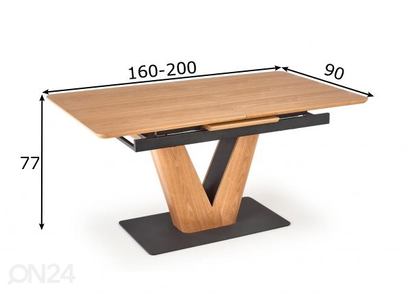 Jatkettava ruokapöytä 160/200x90 cm mitat