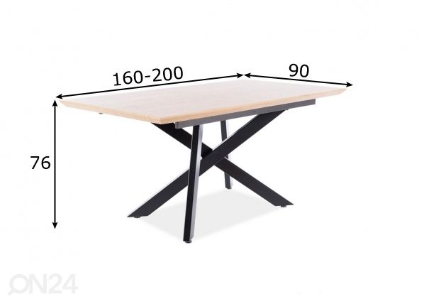 Jatkettava ruokapöytä 160-200x90 cm mitat