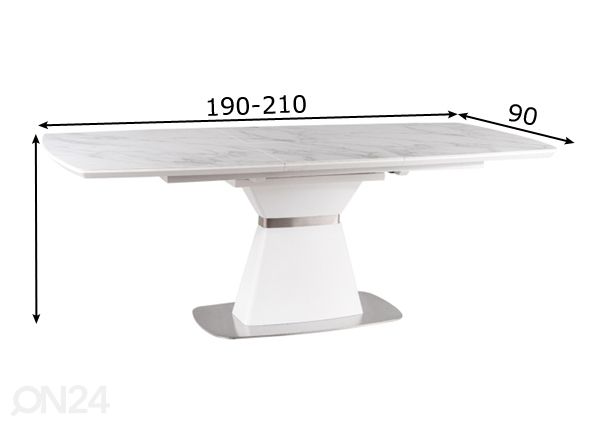 Jatkettava ruokapöytä 160-210x90 cm mitat