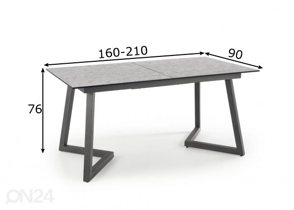 Jatkettava ruokapöytä 160/210x90 cm mitat