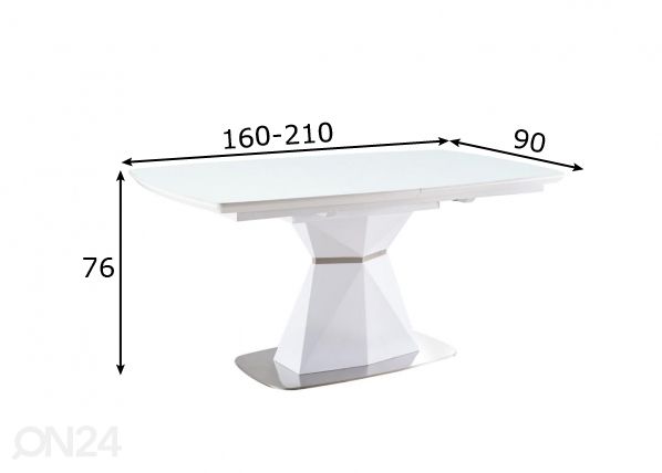 Jatkettava ruokapöytä 160-210x90 cm mitat