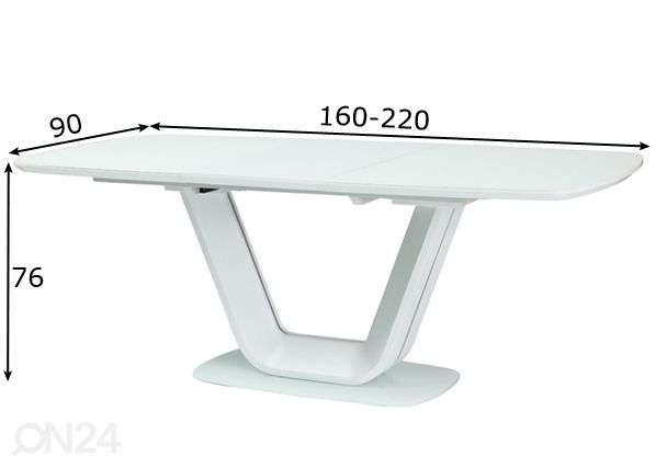 Jatkettava ruokapöytä 160-220x90 cm mitat