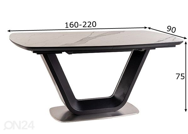 Jatkettava ruokapöytä 160-220x90 cm mitat