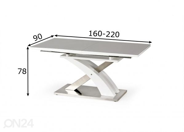 Jatkettava ruokapöytä 160/220x90 cm mitat