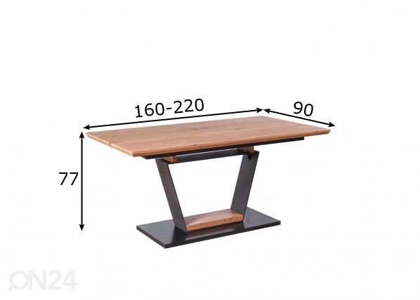 Jatkettava ruokapöytä 160/220x90 cm mitat