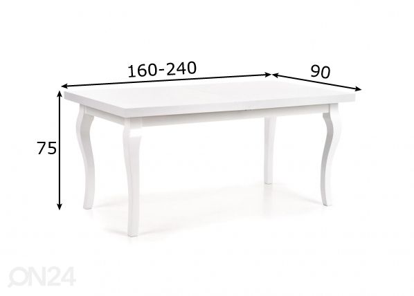 Jatkettava ruokapöytä 160/240x90 cm mitat