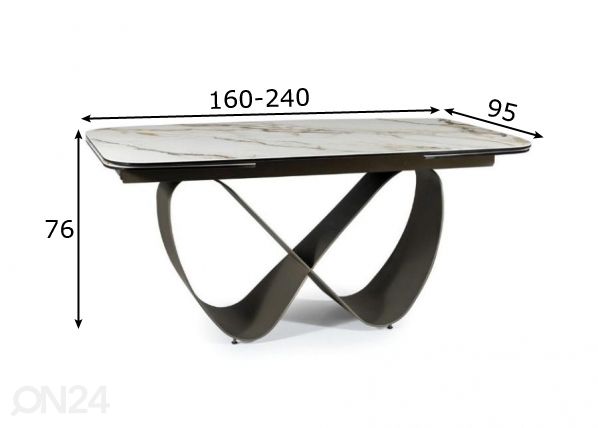 Jatkettava ruokapöytä 160-240x95 cm mitat