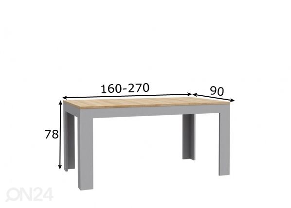 Jatkettava ruokapöytä 160/270x90 cm mitat