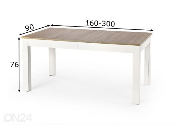 Jatkettava ruokapöytä 160/300x90 cm mitat