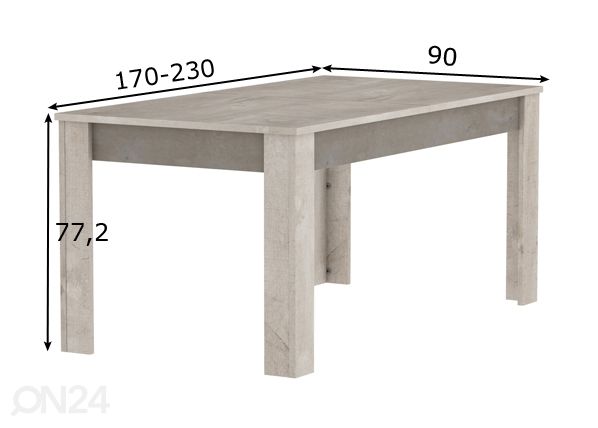 Jatkettava ruokapöytä 170-230x90 cm mitat