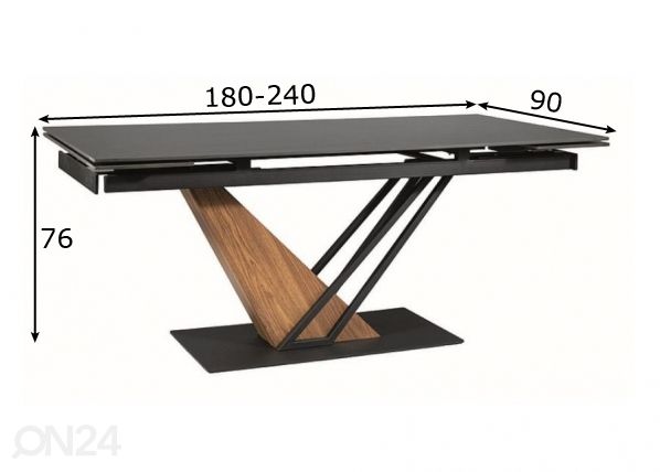 Jatkettava ruokapöytä 180-240x90 cm mitat