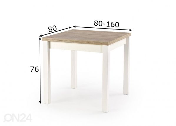 Jatkettava ruokapöytä 80/160x80 cm mitat