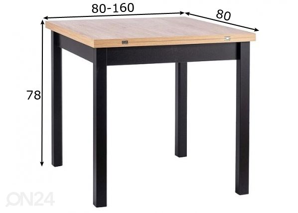 Jatkettava ruokapöytä 80-160x80 cm mitat