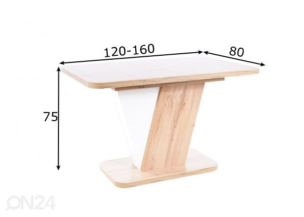 Jatkettava ruokapöytä 80x120-160 cm mitat