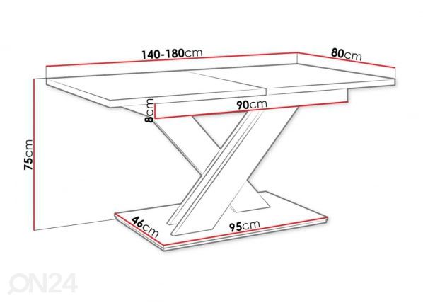 Jatkettava ruokapöytä 80x140-180 cm mitat