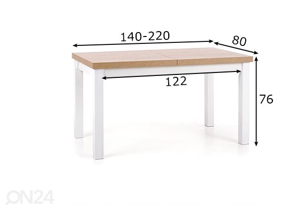 Jatkettava ruokapöytä 80x140-220 cm mitat