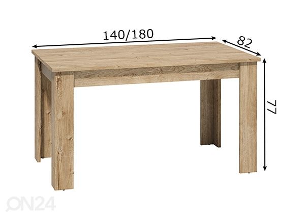 Jatkettava ruokapöytä 82x140-180 cm mitat