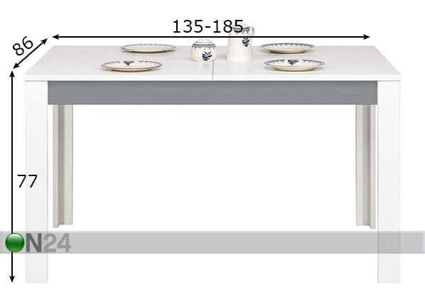 Jatkettava ruokapöytä 86x135-185 cm mitat