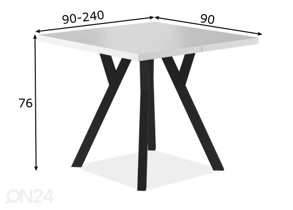 Jatkettava ruokapöytä 90-240x90 cm mitat