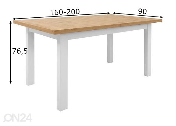 Jatkettava ruokapöytä 90x160-200 cm mitat
