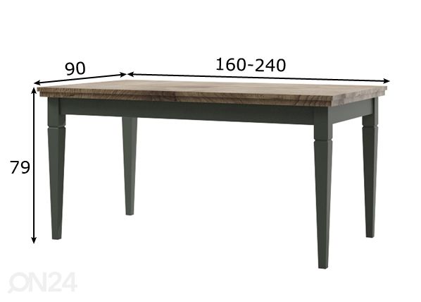 Jatkettava ruokapöytä 90x160-240 cm mitat
