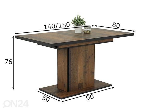 Jatkettava ruokapöytä Andrea 80x140-180 cm mitat