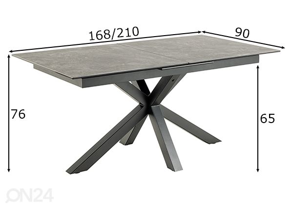 Jatkettava ruokapöytä Beira 90x168/210 cm mitat