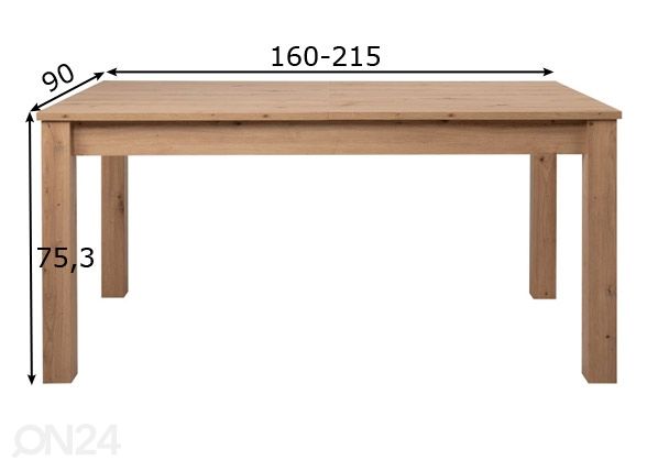 Jatkettava ruokapöytä Bergen 90x160/215 cm, artisan mitat