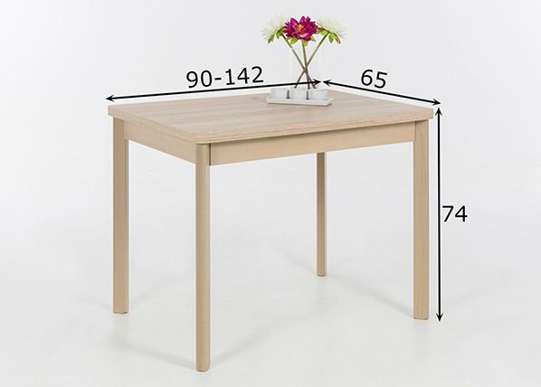 Jatkettava ruokapöytä BREMEN II 90-142x65 cm mitat