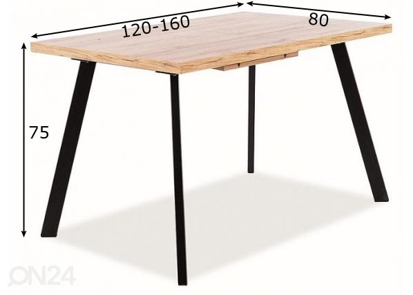 Jatkettava ruokapöytä Brick 120-160x80 cm mitat