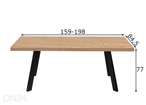 Jatkettava ruokapöytä Brigit 84,5x159-198 cm mitat