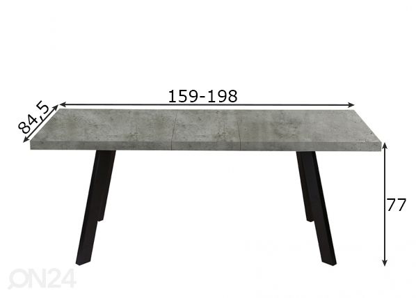 Jatkettava ruokapöytä Brigit 84,5x159-198 cm mitat