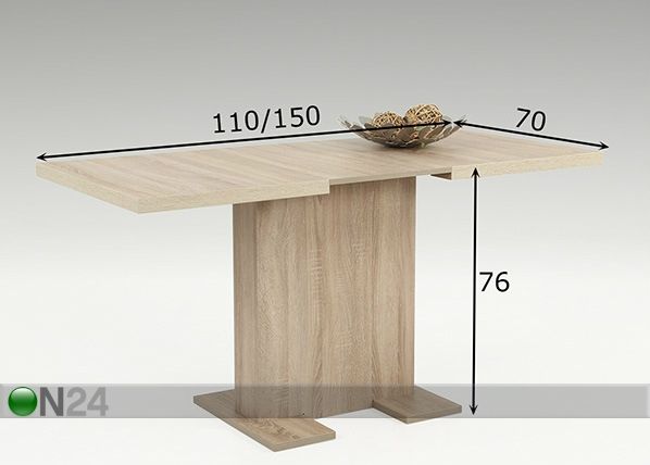 Jatkettava ruokapöytä BRITT 70x110/150 cm mitat