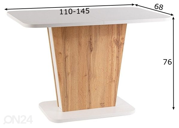 Jatkettava ruokapöytä Cally 110-145x68 cm mitat