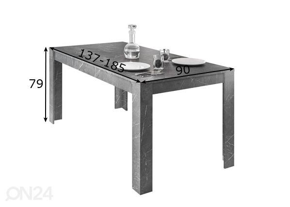 Jatkettava ruokapöytä Carrara 137-185x90 cm mitat